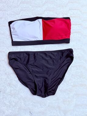 Tommy Hilfiger Colorblock Bandeau Bikini — Red, White & Black medium